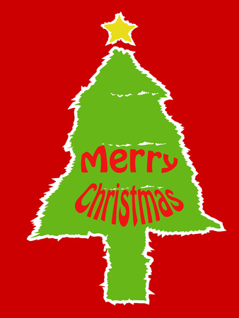 the design of torn paper xmas tree card on red backgroundのイラスト素材