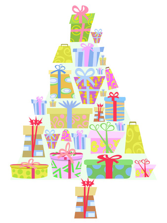isolated cartoon gift boxes Christmas tree on white background のイラスト素材