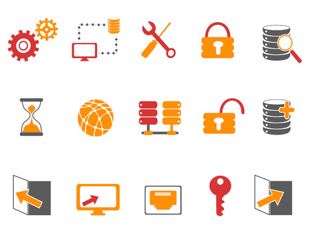 isolated orange and red color database technology icons set on white backgroundのイラスト素材