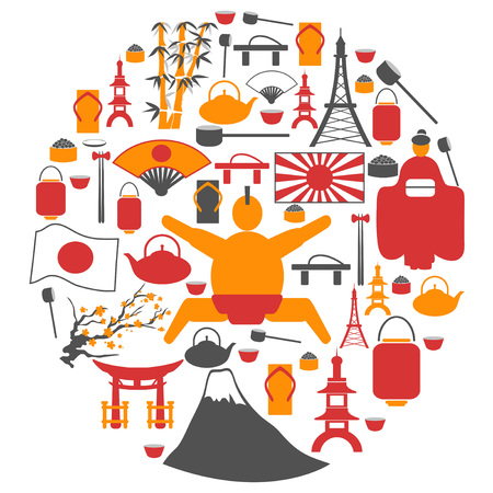 isolated Japanese collage circle symbol icons on white backgroundのイラスト素材