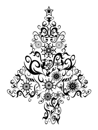 isolated black decor xmas tree on white backgroundのイラスト素材