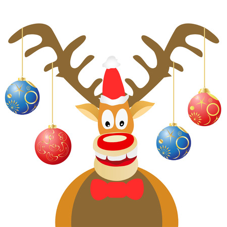 isolated cartoon Christmas deer with Christmas balls on white backgroundのイラスト素材