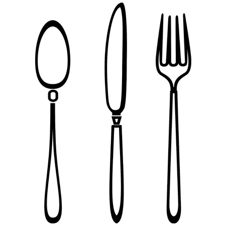 isolated Spoon knife and fork outline set on white backgroundのイラスト素材