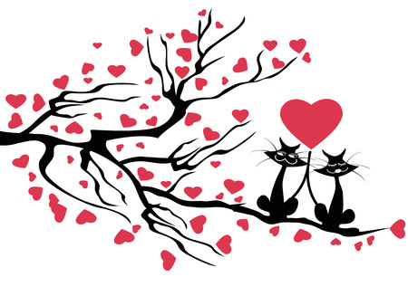 isolated love cats tree,vector on white backgroundのイラスト素材
