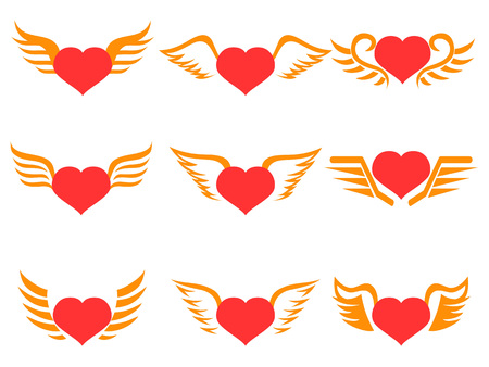 isolated red heart wings icons set on white backgroundのイラスト素材