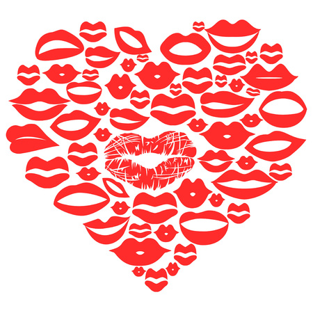 isolated red lips set in heart,vector on white backgroundのイラスト素材