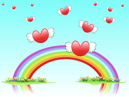 The background of flying hearts on rainbow for valentine dayのイラスト素材