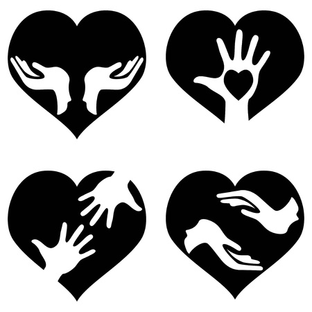 Isolated hands with heart icons set from white backgroundのイラスト素材