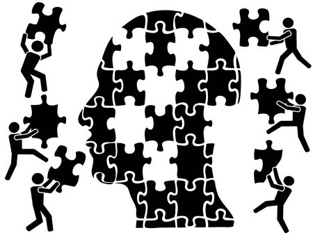 Isolated teamwork in head puzzle from white backgroundのイラスト素材