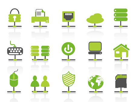 Isolated green color network connection icons set from white backgroundのイラスト素材