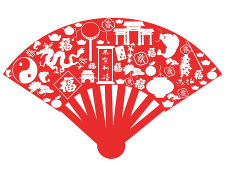 isolated Chinese new year fan on white background のイラスト素材