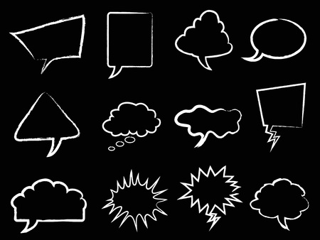 Isolated white speech bubbles outline from black backgroundのイラスト素材