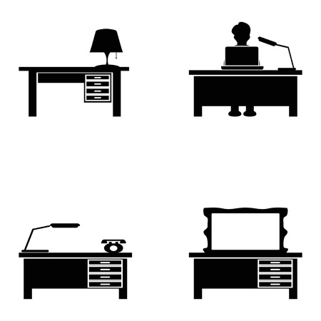 Isolated black desk icons set on white backgroundのイラスト素材