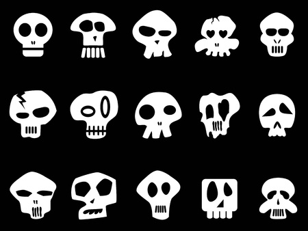 Isolated white funny skull icons from black backgroundのイラスト素材