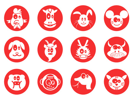 Red cartoon cute Chinese icons setのイラスト素材