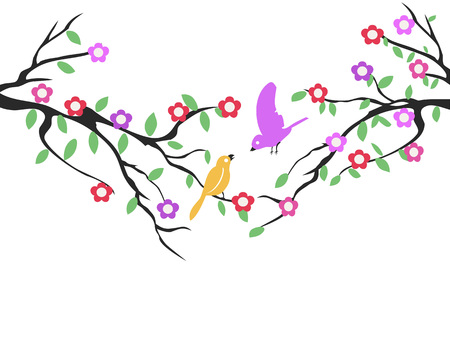 Spring birds tree and flower designのイラスト素材