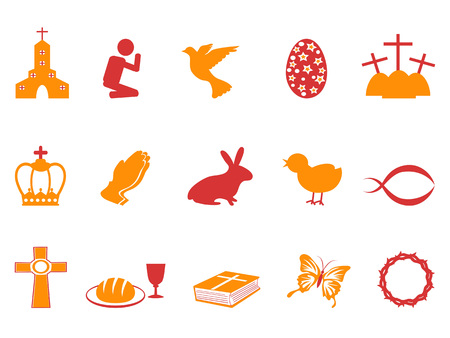 isolated orange and red color easter day icons set from white backgroundのイラスト素材