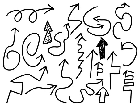 isolated doodle black arrows set from white backgroundのイラスト素材