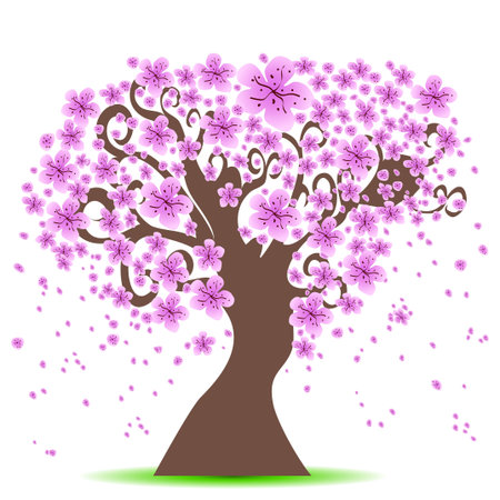 isolated cherry tree background from white backgroundのイラスト素材