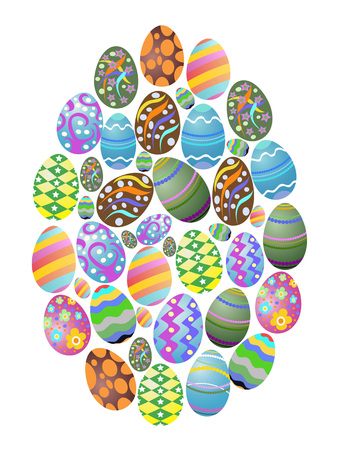 Isolated colorful easter eggs group background from white backgroundのイラスト素材