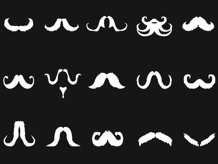 Isolated white mustache icons set on black backgroundのイラスト素材