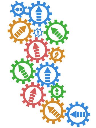 Isolated color arrow mechanism gears on white backgroundのイラスト素材