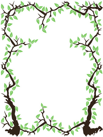 Isolated the green tree branch leaves frame with copy space from white backgroundのイラスト素材
