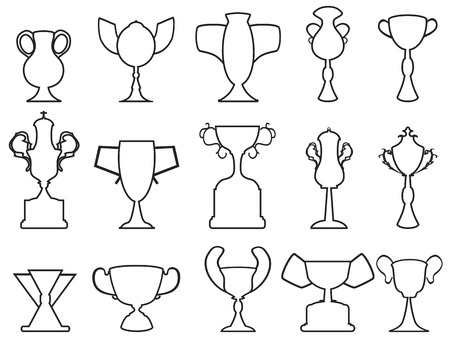 Isolated black champion cup outline icons set from white backgroundのイラスト素材