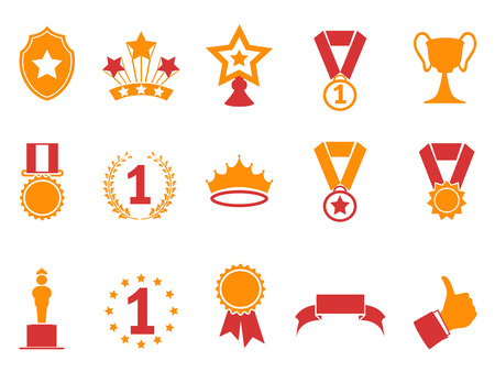 isolated orange and red color award icons set from white backgroundのイラスト素材