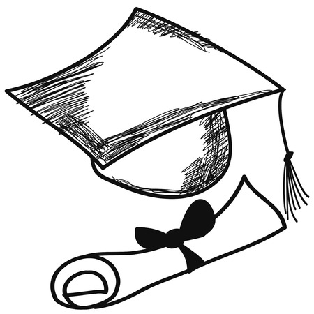 isolated hand drawn doodle graduation cap vector on white backgroundのイラスト素材