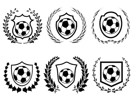 isolated soccer shield with laurel wreath icons set from white backgroundのイラスト素材