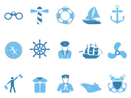 isolated blue sailing icons set from white backgroundのイラスト素材