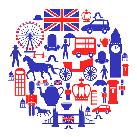 isolated british icons set in circle from white backgroundのイラスト素材