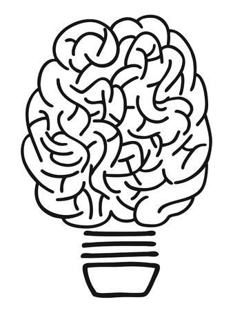isolated doodle hand drawn brain lightbulb outline on white backgroundのイラスト素材