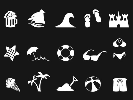isolated white beach icon set on black backgroundのイラスト素材