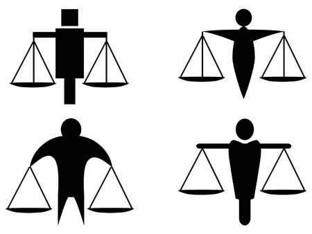 isolated abstract man holding scales justice icon logo from white backgroundのイラスト素材