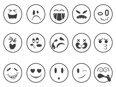 isolated smiley Emoji faces outline icons on white backgroundのイラスト素材