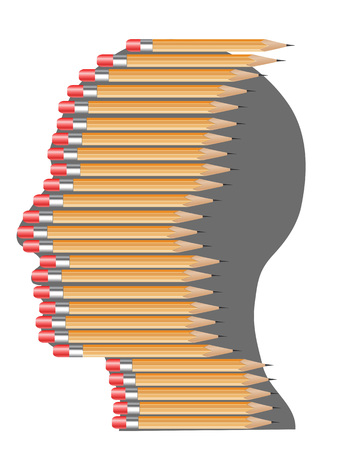 isolated pencils arranging on people head backgroundのイラスト素材