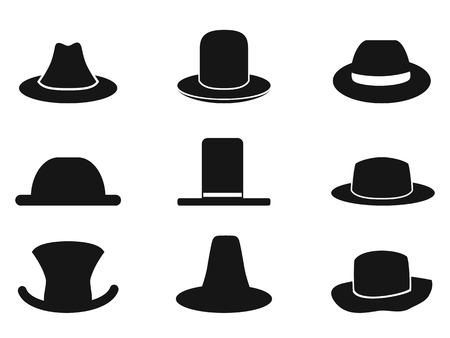 isolated black gentleman hat icons from white backgroundのイラスト素材