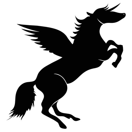 isolated Unicorn horse wings silhouette vector from white backgroundのイラスト素材