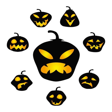 isolated Halloween dark pumpkin face vector from white backgroundのイラスト素材