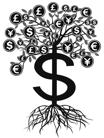 isolated black money currency tree from white backgroundのイラスト素材
