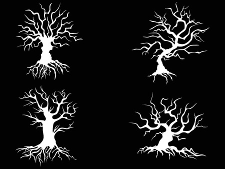isolated white halloween tree from black backgroundのイラスト素材