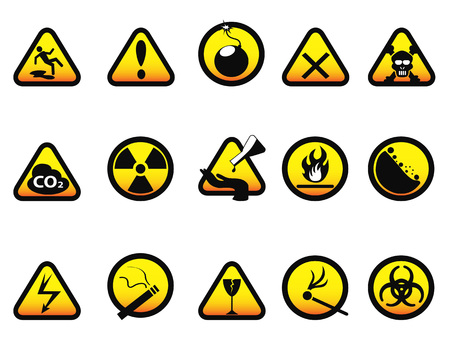 isolated color danger sign icons set from white backgroundのイラスト素材