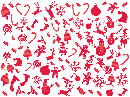 isolated doodle red color Christmas patterns for Christmas holiday backgroundのイラスト素材