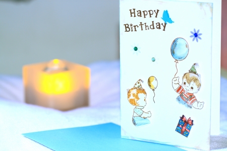 2 boys on birthday cardの写真素材