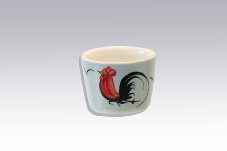 Pottery with chicken drawing at sideの写真素材