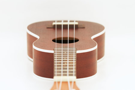 Wooden ukulele on the white background