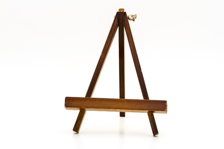 Wooden tripod on white backgroundの写真素材