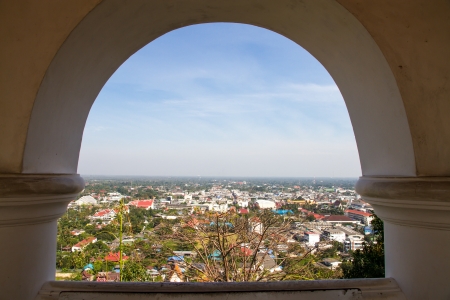 City view from window on hillの写真素材